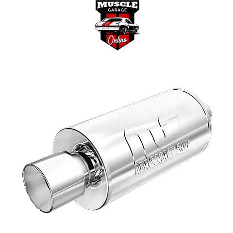 14812 - 2.25" Inlets/ 4" Outlet 7"Round x 14"Long - Stainless Magnaflow Muffler