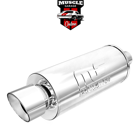14813 - 2.25" Inlets/ 4" Outlet 6"Round x 14"Long - Stainless Magnaflow Muffler
