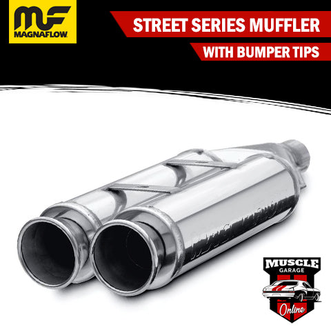 14837 - 2.25" Inlet/ Twin 3.5" Tips 5"x8" Dual Round 14" Long - SS Magnaflow Muffler
