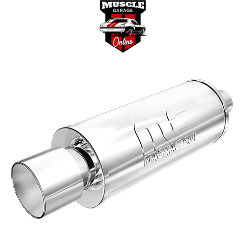 14840 - 2.25" Inlets/ 4" Outlet 6"Round x 14"Long - Stainless Magnaflow Muffler