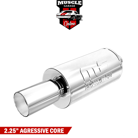 14841 - 2.25" Inlets/ 4" Outlet 7"Round x 14"Long - Stainless Magnaflow Muffler