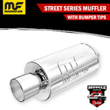 14812 - 2.25" Inlets/ 4" Outlet 7"Round x 14"Long - Stainless Magnaflow Muffler