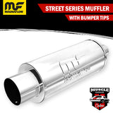 14822 - 2.25" Inlets/ 4" Outlet 6"Round x 14"Long - Stainless Magnaflow Muffler