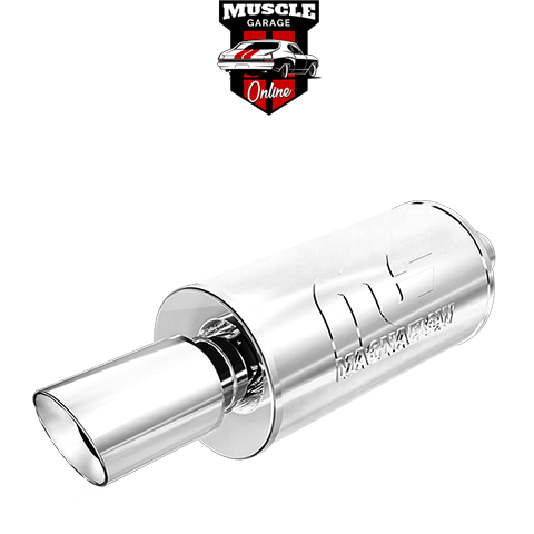 14826 - 2.25" Inlets/ 4" Outlet 7"Round x 14"Long - Stainless Magnaflow Muffler