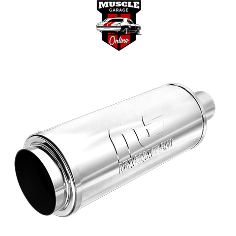 14858 - 2.25" Inlets/ 4" Outlet 6"Round x 14"Long - Stainless Magnaflow Muffler