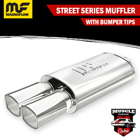 14863 - 2.25" Inlet/ Twin 3.5" Square Tips 5"x8" Oval 14" Long - SS Magnaflow Muffler